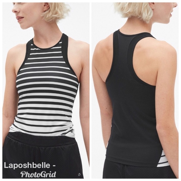 Gap Fit / High neck stripe Shelf Tank top - Picture 2 of 9